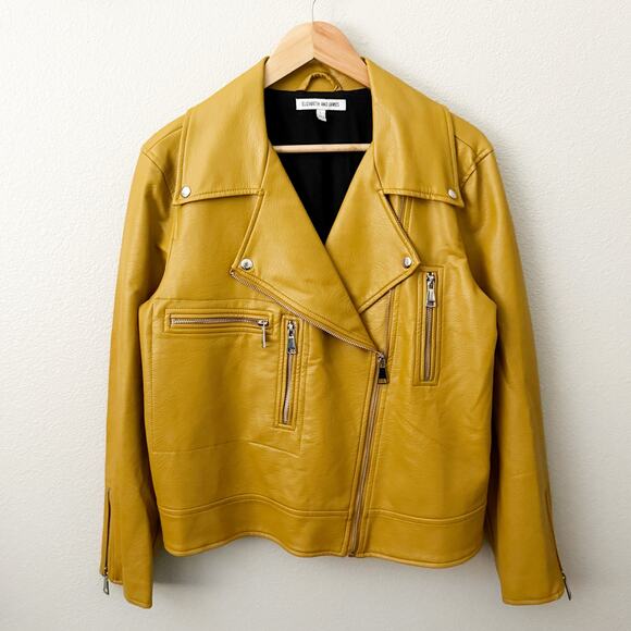 ELIZABETH & JAMES | Golden Yellow Moto Style Jacket Vegan Leather Zipper | - Picture 2 of 8